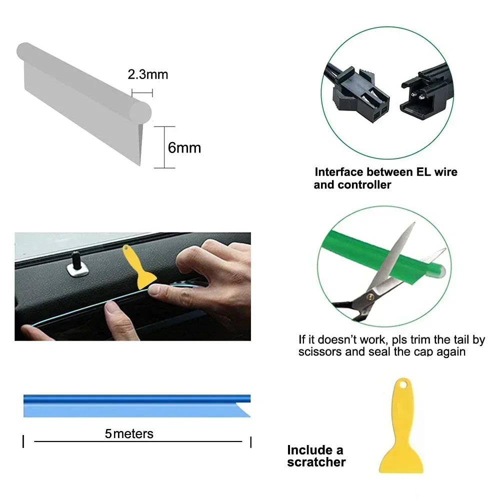 1/3/5M Car Interior Light Deco - Led El Wire ulasan dan harga